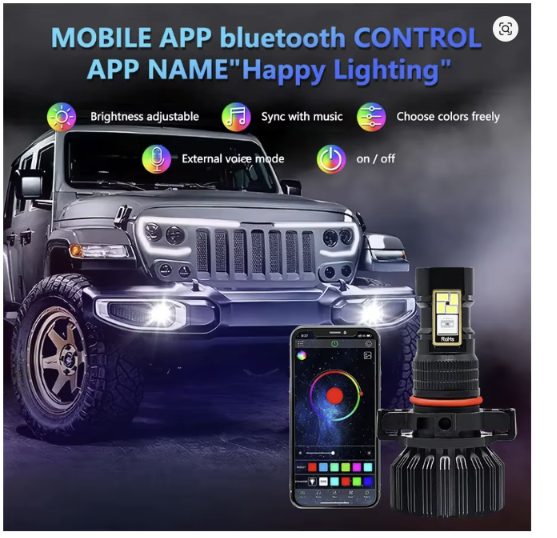 H11 LED Headlight Bulb RGB APP Control Auto Fog Light